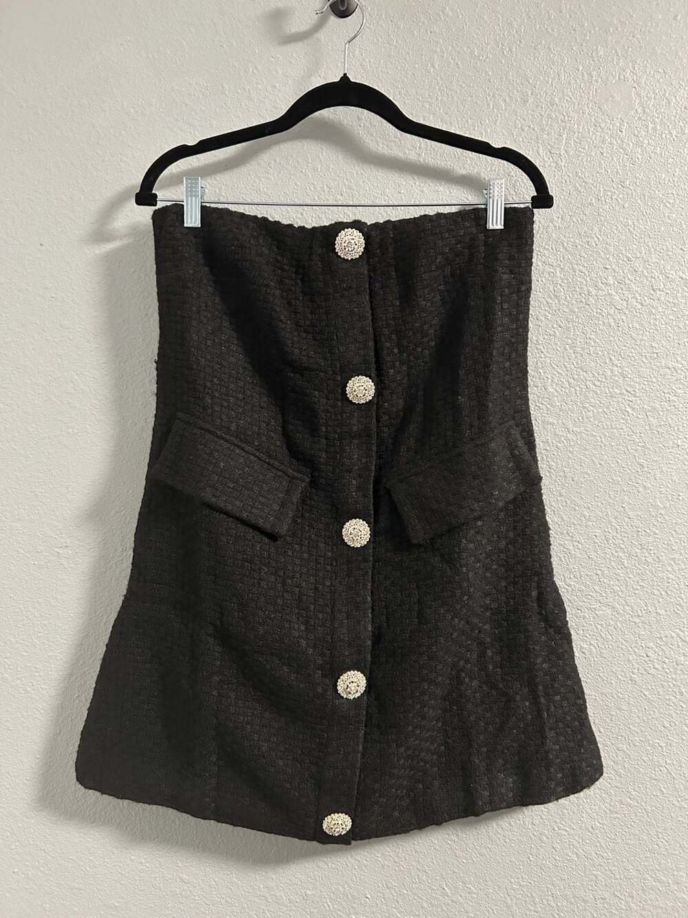 White Birch Black Label Tweed Mini Dress Size L Black Rhinestone Buttons